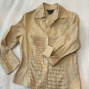 Tracy M camel colored linen button down blouse Size M